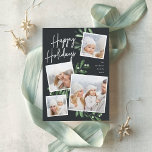 Naturally Joyful | Christmas Photo Collage Holiday Card<br><div class="desc">Our beautiful rustic chic holiday photo card features four of your favorite square family photos in a collage layout. "Happy Holidays" appears at the top in hand lettered script typography on a soft off-black background accented with lush dark green watercolor botanical foliage for a beautiful nature-inspired look. Customize with your...</div>