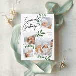 Naturally Joyful | Christmas Photo Collage Holiday Card<br><div class="desc">Our beautiful rustic chic holiday photo card features four of your favorite square family photos in a collage layout. "Season's Greetings" appears at the top in hand lettered script typography on a white chalkboard background accented with lush dark green watercolor botanical foliage for a beautiful nature-inspired look. Customize with your...</div>