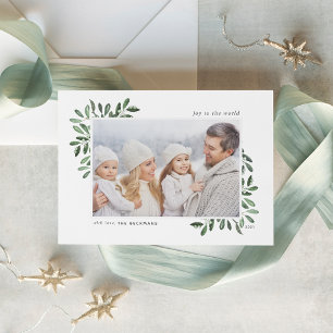 Naturally Joyful Elegant Watercolor Photo Holiday Card