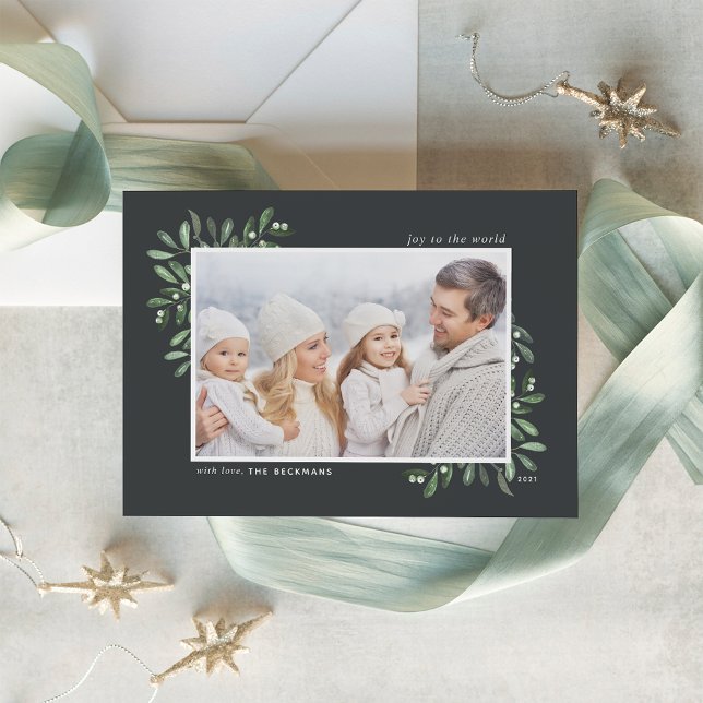 Naturally Joyful | Elegant Watercolor Photo Holiday Card (Creator Uploaded)