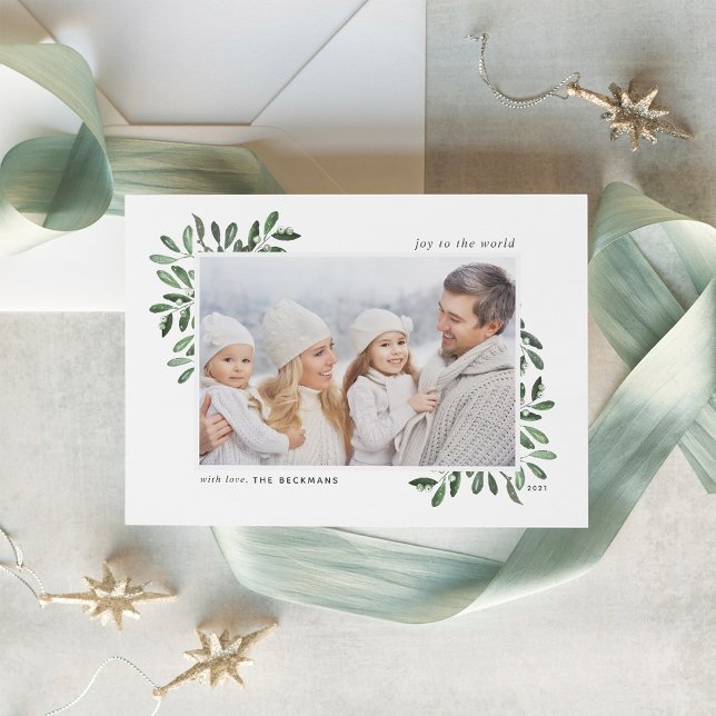 Naturally Joyful | Elegant Watercolor Photo Holiday Card (Creator Uploaded)