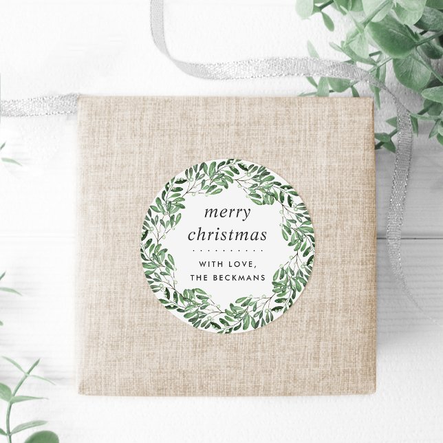 Naturally Joyful | Forest | Personalized Christmas Classic Round Sticker (Creator Uploaded)