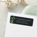 Naturally Joyful | Watercolor Return Address Label<br><div class="desc">Designed to coordinate with our Naturally Joyful holiday collection,  these elegant Christmas return address labels feature a sprig of dark forest green watercolor leaves and foliage with tiny white berries. Personalize with your return address in crisp white lettering on a rich off-black background.</div>