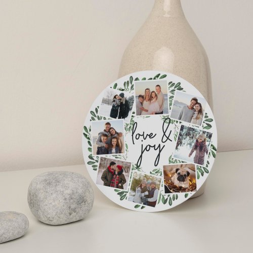 Naturally Joyful Watercolor Round Photo Collage Holiday Card