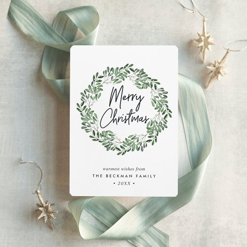 Naturally Joyful  Watercolor Wreath Christmas Holiday Card