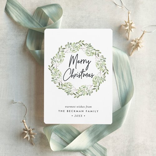 Naturally Joyful  Watercolor Wreath Christmas Holiday Card