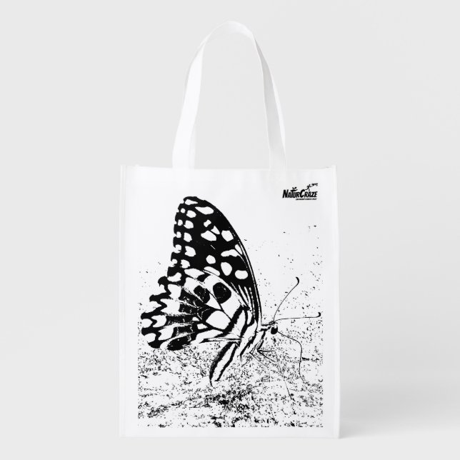NaturCraze Butterfly (B&W) Reusable Grocery Bag (Front)