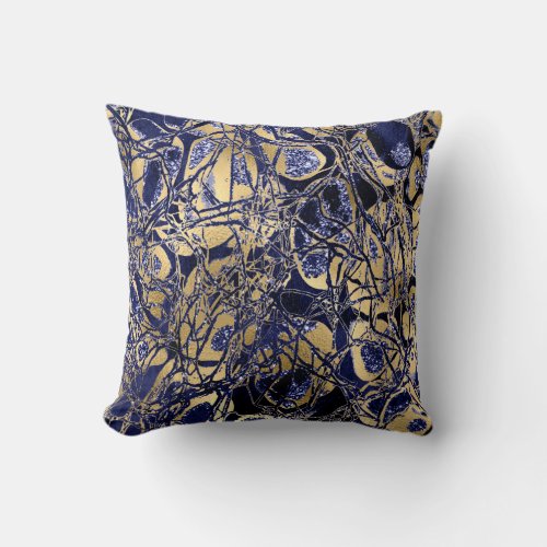 Nature Abstract Blue Navy Gold Celles Glitter Throw Pillow