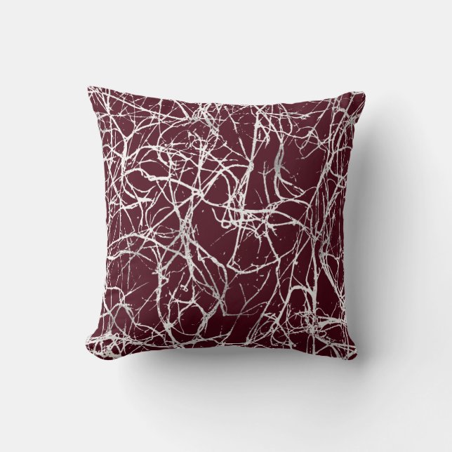 Nature Abstract Burgundy White Gray Nerves Venes Throw Pillow (Front)