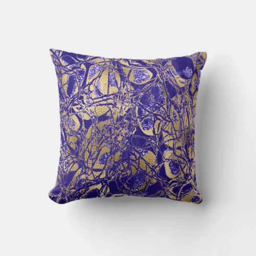 Nature Abstract Cobalt Indigo Blue Gold Glitter Throw Pillow