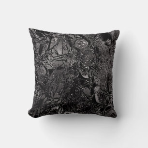 Nature Abstract Glam Cell Glitter Black Gray Grey Throw Pillow