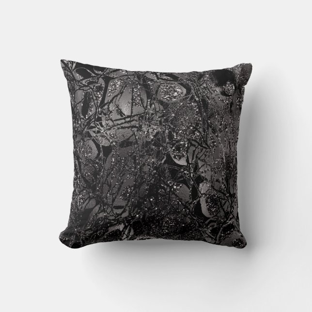 Nature Abstract Glam Cell Glitter Black Gray Grey Throw Pillow (Front)