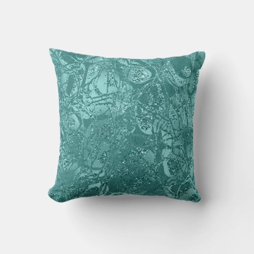 Nature Abstract Glam Glitter Aqua Blue Mint Throw Pillow