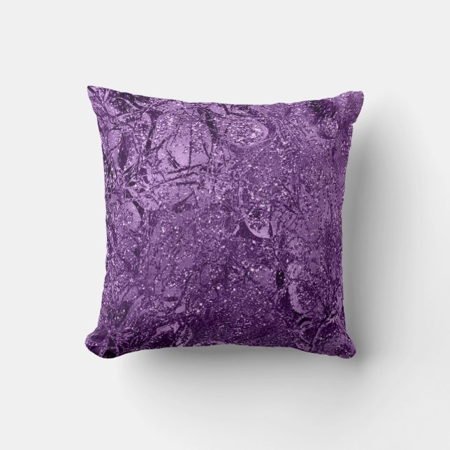 Nature Abstract Glam Glitter Purple Amethyst Plum Throw Pillow (Front)