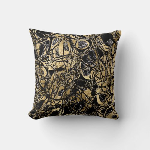 Nature Abstract Gold Cell Glitter Black Gray Grey Throw Pillow