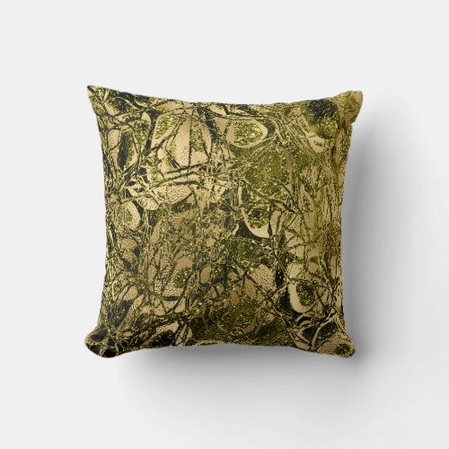 Nature Abstract Gold Cell Glitter Chartreuse Green Throw Pillow