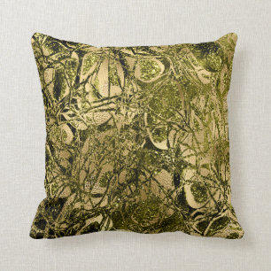 Nature Abstract Gold Cell Glitter Chartreuse Green Throw Pillow