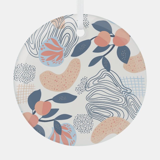 Nature Abstract Shapes Seamless Pattern Glass Ornament (Front)
