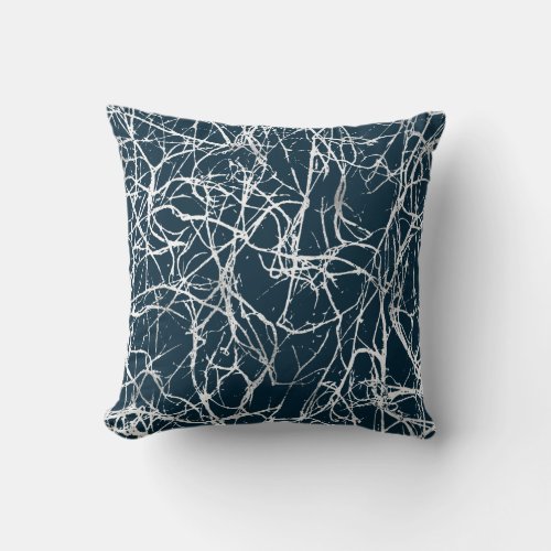 Nature Abstract Teal Navy White Gray Nerves Venes Throw Pillow