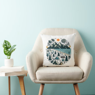 Nature Adventure Camping Travel Exploration Throw Pillow