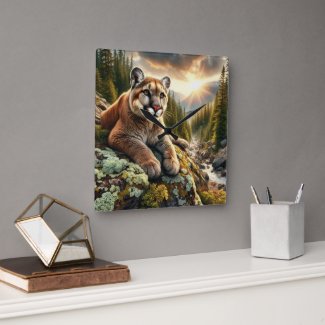 Nature and Big Cat  Mountain Lion Wall Clock