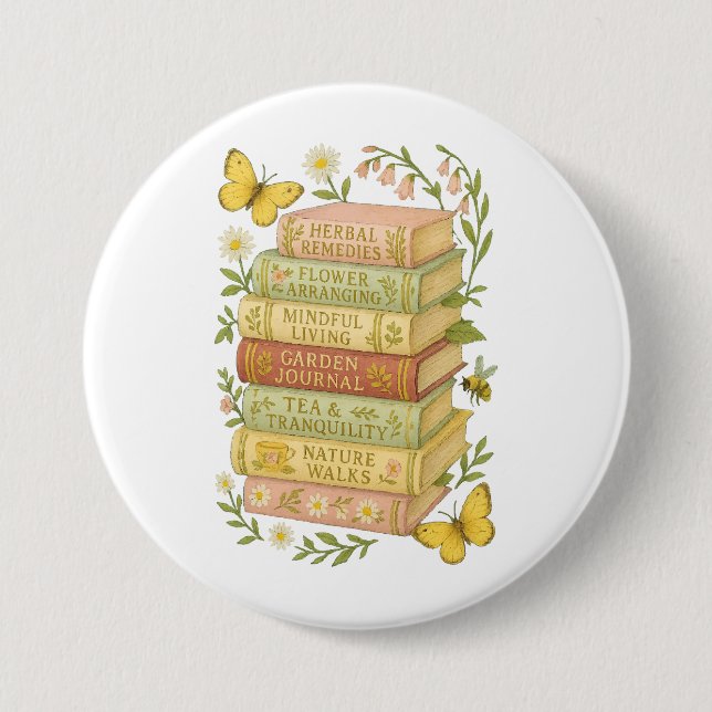 Nature and Book Lover Botanical Stack Button (Front)