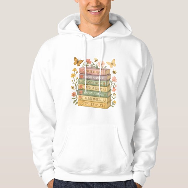 Nature and Book Lover Botanical Stack Hoodie (Front)