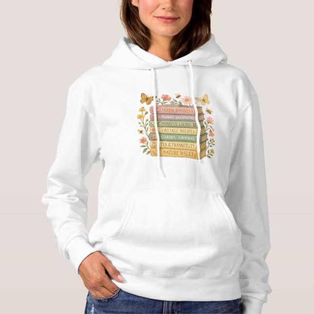 Nature and Book Lover Botanical Stack Hoodie (Front)