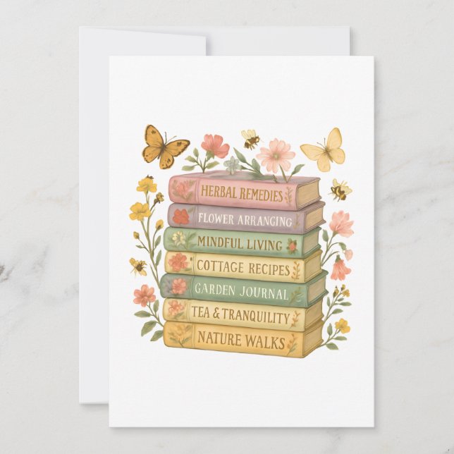 Nature and Book Lover Botanical Stack Invitation (Front)