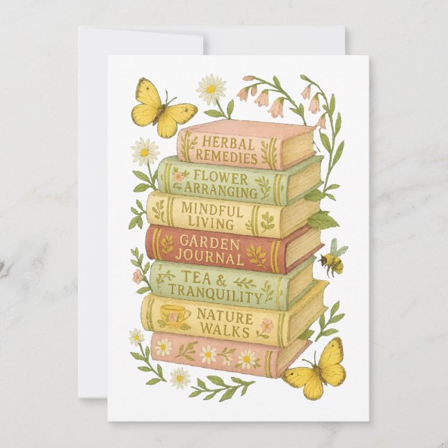 Nature and Book Lover Botanical Stack Invitation (Front)