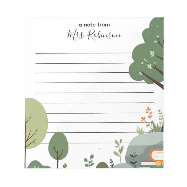 Nature and Books Custom Teacher Notepad (Front)