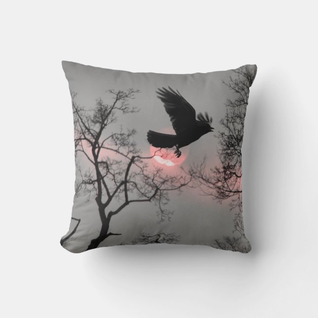 Nature and Crow Throw Pillow (Front)