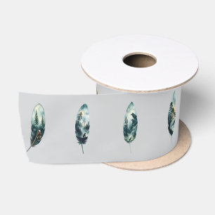 Nature and Wildlife Images on Feathers 3"  Satin Ribbon