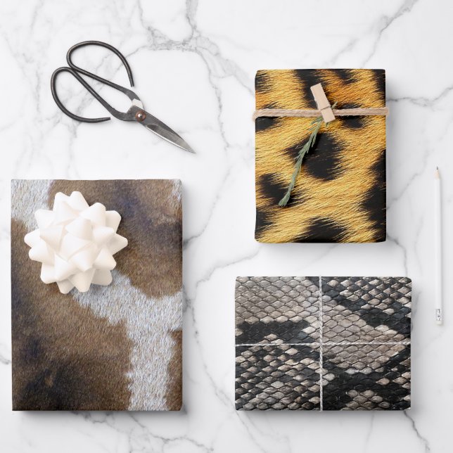 Nature Animals Giraffe Python Snake Leopard Skins Wrapping Paper Sheets (Front)