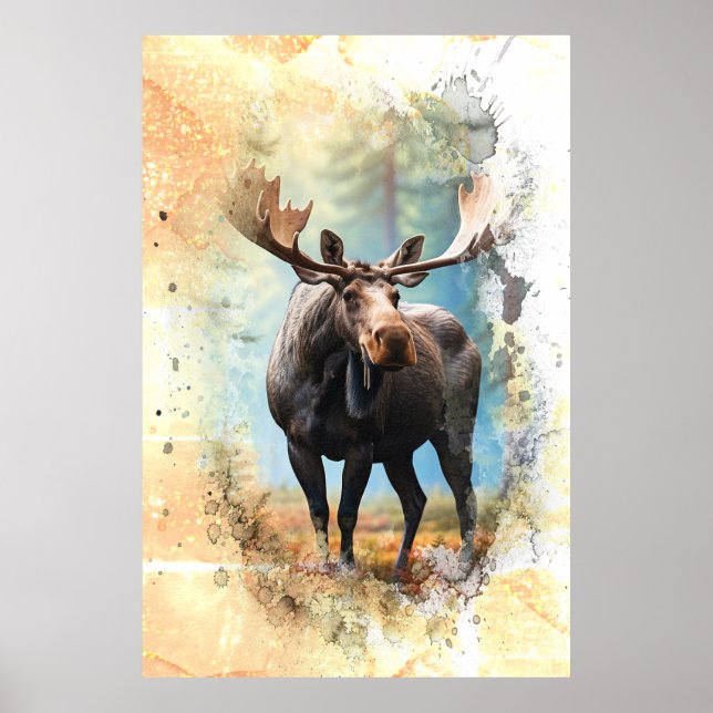 *~* Nature AP49 MOOSE Artsy Forest Peach Glitter Poster (Front)