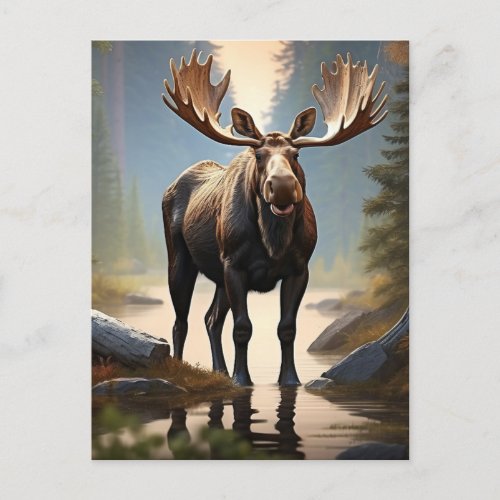  Nature AP49 MOOSE Forest STREAM Woods Postcard