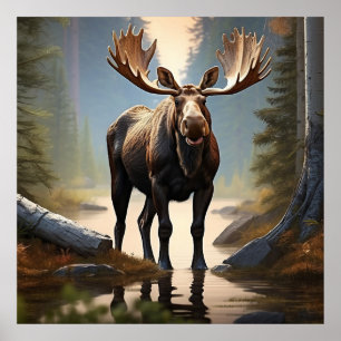*~* Nature AP49 MOOSE Forest STREAM Woods Poster