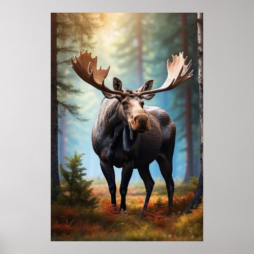  Nature AP49 MOOSE Head Turned  Forest Cottage Poster