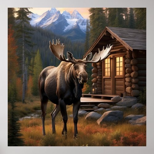  Nature AP49 MOOSE Woods Forest Dusk Mountains Poster