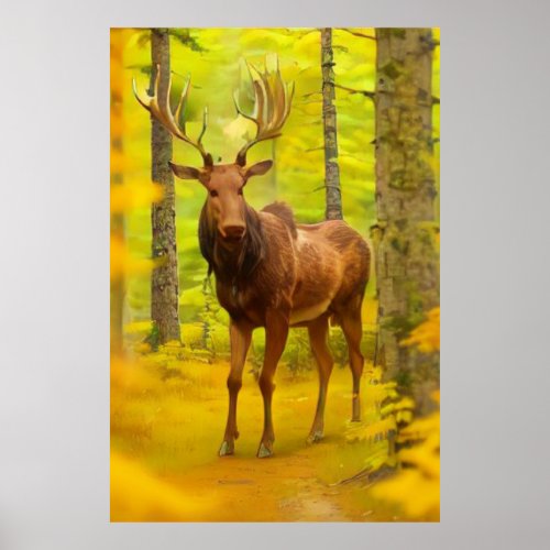  Nature AP49 MOOSE Woods Forest Fall Yellow Poster