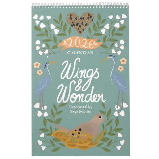 Nature Art Calendar with Backyard Birds & Flowers