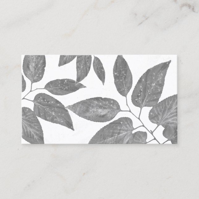 nature art leaf pattern gray and white clean  business card (Front)