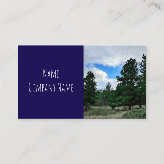nature art mountain pine trees dark blue custom business card (Front)