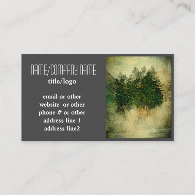 nature art mountain pine trees on gray and white business card (Front)