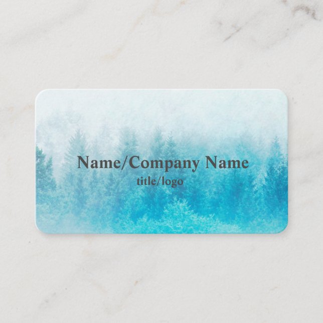 nature art mountain pine trees teal blue business card (Front)