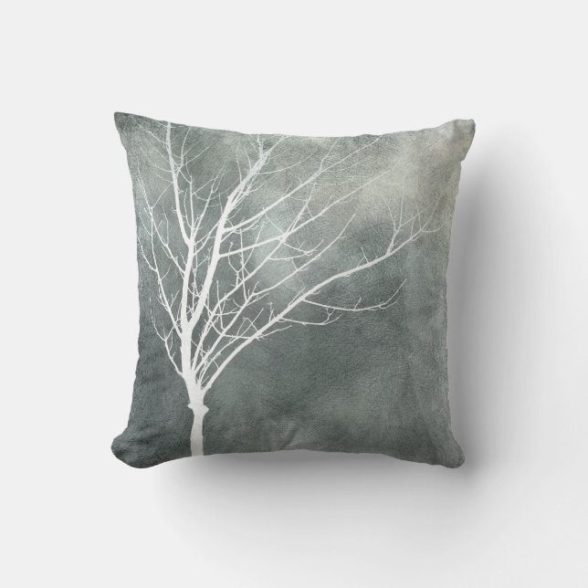 nature art pillow white tree on textured gray (Front)