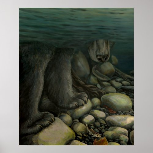 Nature Art Poster Salmon Fishing Bear Art Print