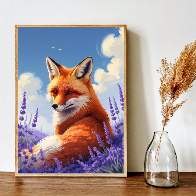 Nature Art Whimsical Fox & Lavender Art Poster (Nature Art Whimsical Fox & Lavender Art Poster)
