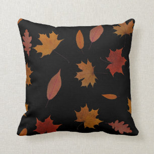 Nature Autumn Leaves on Black Custom Color Throw Pillow