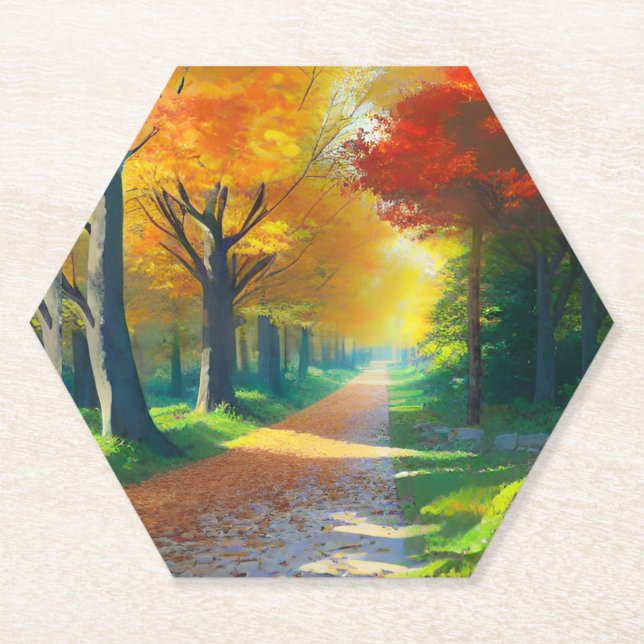 Nature Autumn Trees in the Forest-58935 Paper Coaster (Front)
